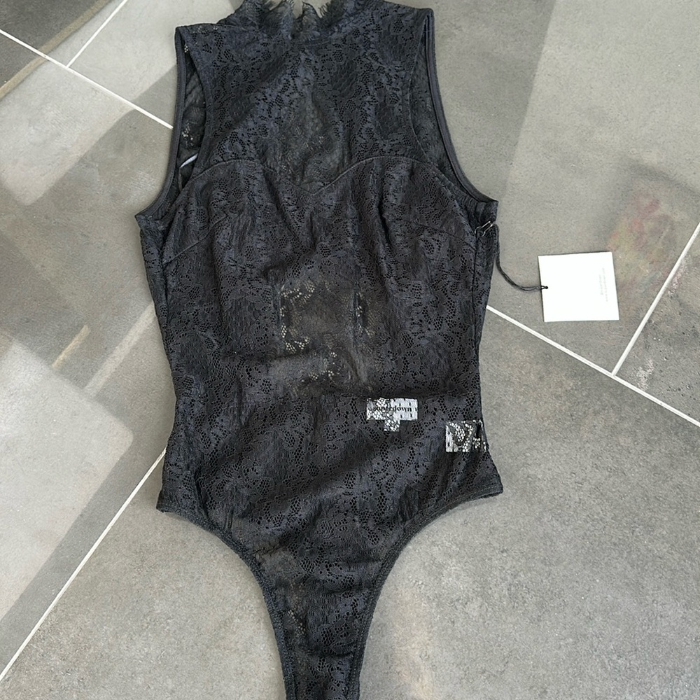 Black lace open back bodysuit
